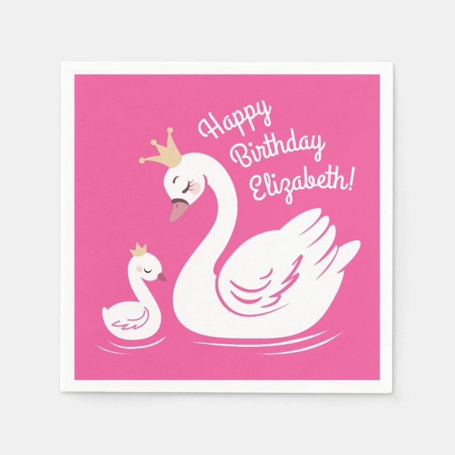 Pink Swan Birthday Party Napkin (Front)