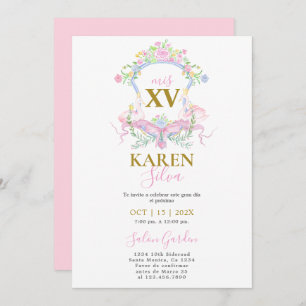 Pink Swan Crest Quinceanera Invitation