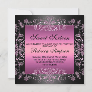 Pink Sweet16 Snow Dust Birthday Invite