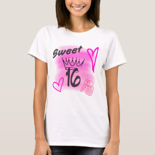 Pink Sweet 16 Airbrush Aesthetic Topped with Crown T-Shirt