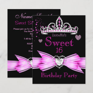 Pink Sweet 16 Birthday Diamond Tiara Invitation