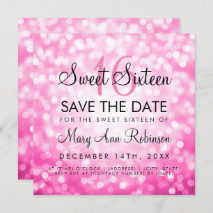 Pink Sweet 16 Birthday Glitter Lights Invitation