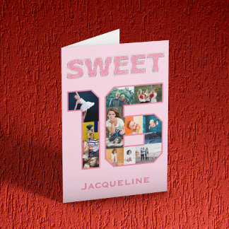 Pink Sweet 16 Birthday Photo Card
