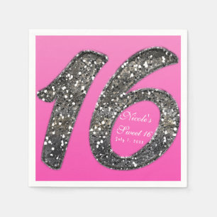 Pink Sweet 16 Glitter Glam Birthday Party Custom Napkin