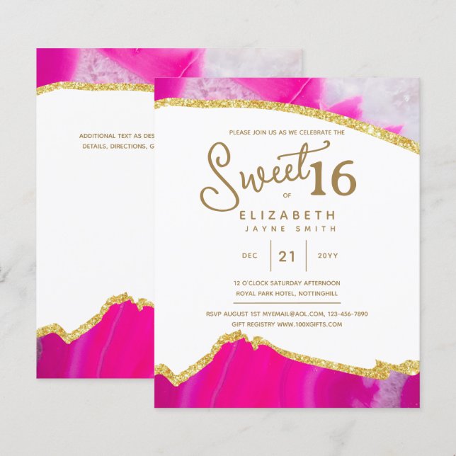 Pink SWEET 16 Modern Elegant Budget Birthday (Front/Back)