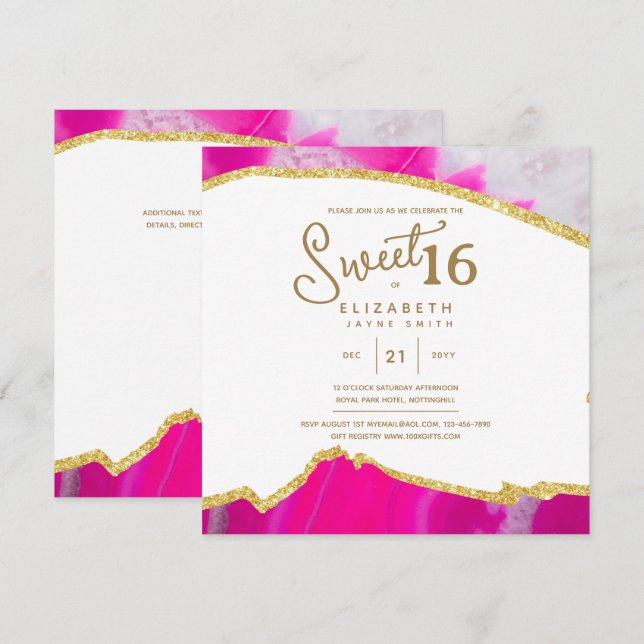 Pink SWEET 16 Modern Unique 16th Birthday Invitation (Front/Back)