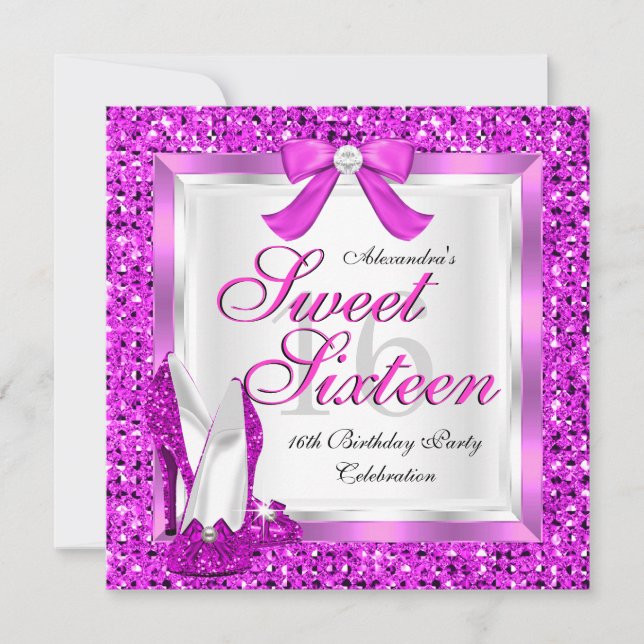 Pink Sweet 16 Party Sweet Sixteen Silver Glitter Invitation (Front)