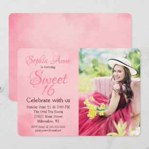 Pink Sweet 16 Photo Birthday Invitation