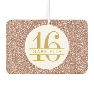 Pink Sweet 16 Rose Gold Glitter Personalised Car Air Freshener