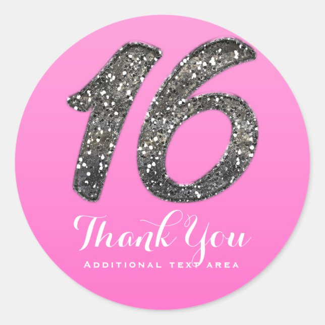 Pink Sweet 16 Silver Glitter Birthday Party Favour Classic Round Sticker (Front)