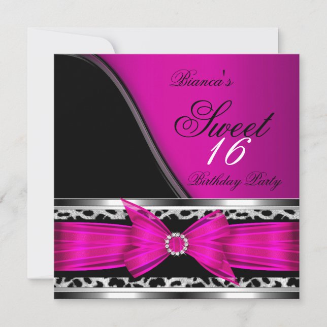 Pink Sweet 16 Sweet Sixteen Leopard Black Invitation (Front)