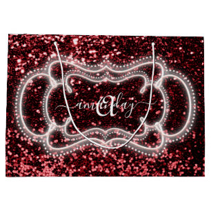 Pink Sweet 16th Bridal Royal Monogram Name Glitter Large Gift Bag