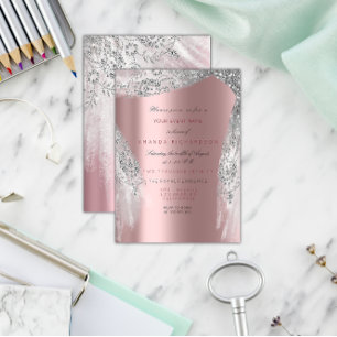 Pink Sweet 16th Bridal Silver Grey Rose Sparkly Invitation