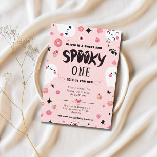 Pink sweet and spooky halloween 1st birthday  invitation