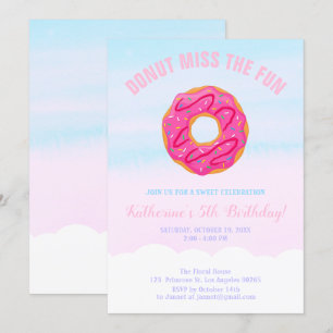 Pink Sweet Baby Girl Doughnut Miss The Fun Birthda Invitation