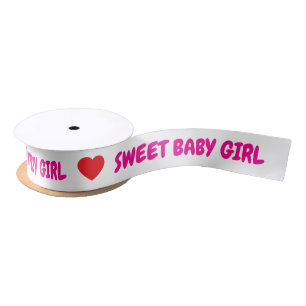 Pink Sweet Baby Girl Red Hearts Satin Ribbon
