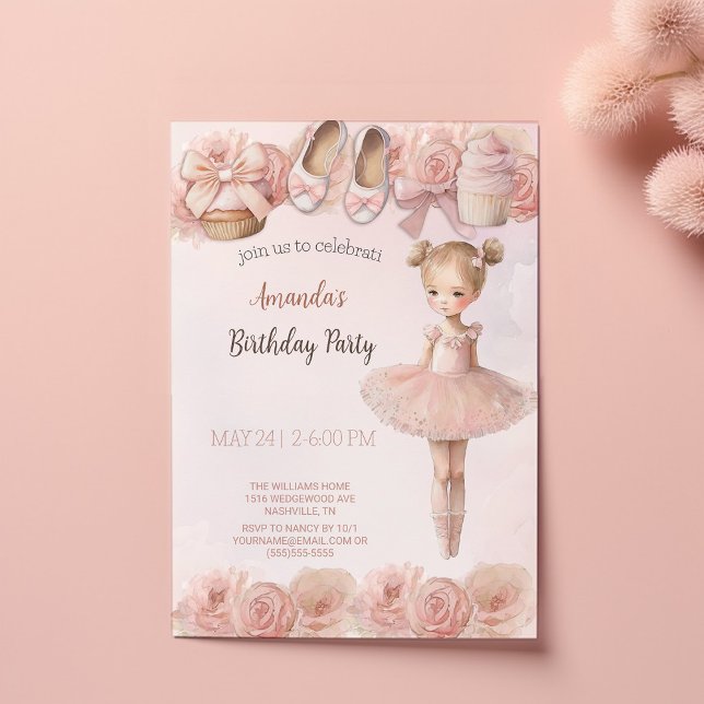 Pink Sweet Ballerina Birthday Invitation (Creator Uploaded)
