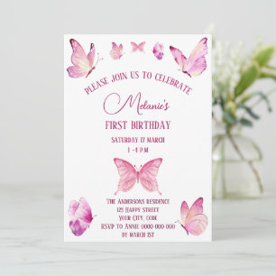Pink Sweet Butterflies Simple Invitation