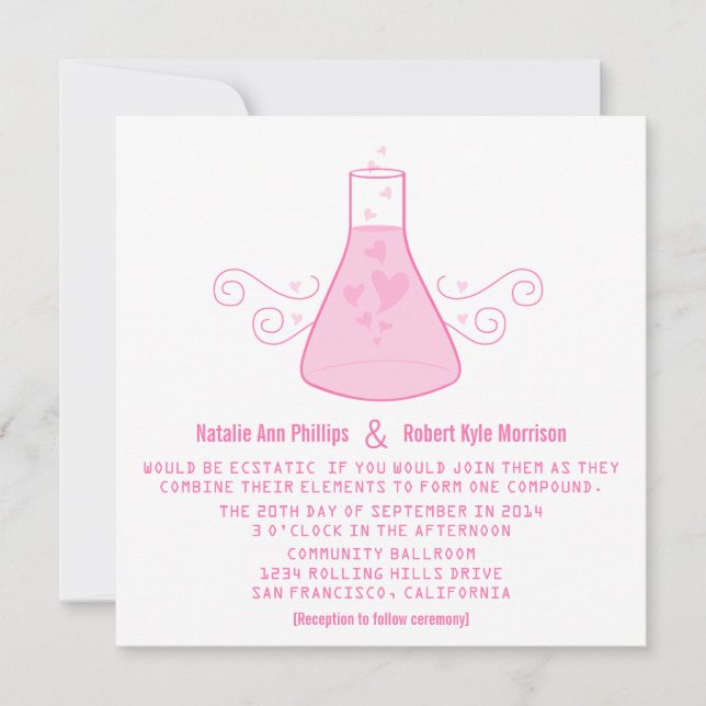 Pink Sweet Chemistry Wedding Invite (Front)