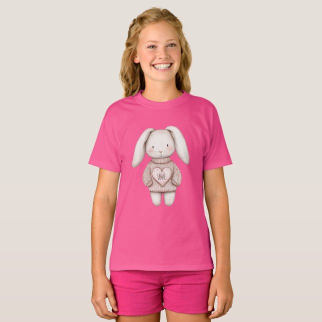 Pink Sweet Cute Bunny Pink Sweater Heart (Front Full)