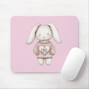 Pink Sweet Cute Bunny Pink Sweater Heart Mouse Mat