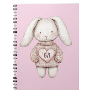 Pink Sweet Cute Bunny Pink Sweater Heart Notebook
