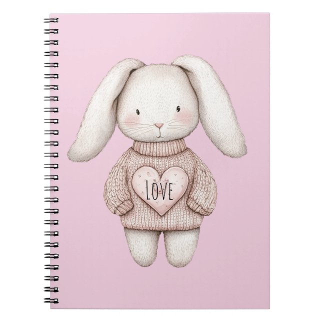 Pink Sweet Cute Bunny Pink Sweater Heart Notebook (Front)