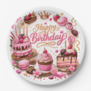 Pink Sweet Dessert Birthday Party Paper Plates