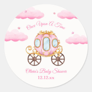 Pink Sweet Fairy Princess Carriage Baby Shower  Classic Round Sticker