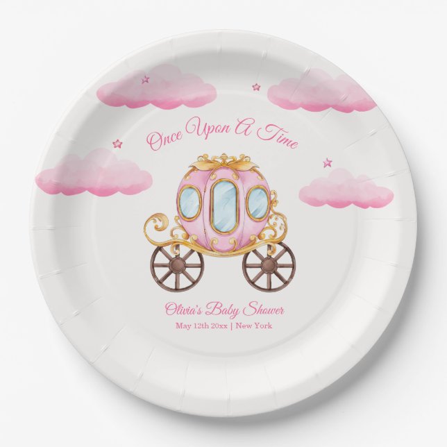 Pink Sweet Fairy Princess Carriage Baby Shower  Paper Plate (Front)