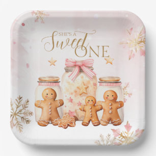 Pink Sweet Gingerbread Christmas Girl Birthday Paper Plate
