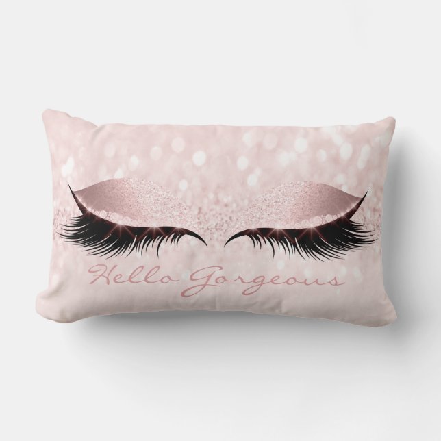 Pink Sweet Girly Makeup Lashes Hello Gorgeous Lumbar Cushion (Front)