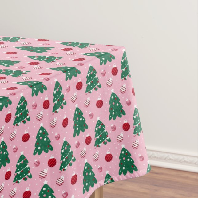 Pink Sweet Greenery Christmas Tree Holiday  Tablecloth (In Situ)