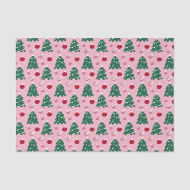 Pink Sweet Greenery Christmas Tree Holiday  Tissue Paper (Front)