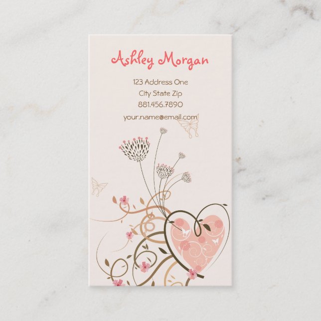 Pink Sweet Heart & Butterfly Swirls Profile Card (Front)