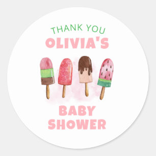 Pink Sweet Ice Cream Popcicle Baby Shower  Classic Round Sticker