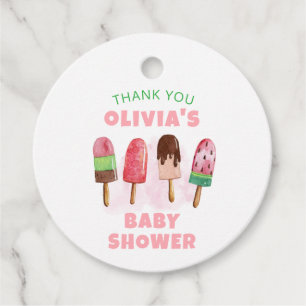 Pink Sweet Ice Cream Popcicle Baby Shower  Favour Tags