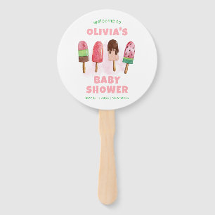 Pink Sweet Ice Cream Popcicle Baby Shower Welcome Hand Fan