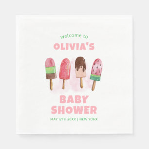 Pink Sweet Ice Cream Popcicle Baby Shower Welcome Napkin