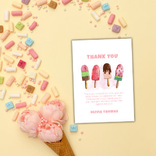 Pink Sweet Ice Cream Popcicle Baby Shower Welcome  Thank You Card