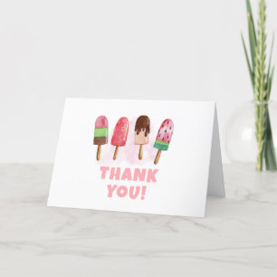 Pink Sweet Ice Cream Popcicle Girl Baby Shower Thank You Card