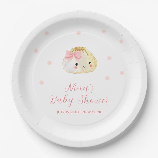 Pink Sweet Little Dumpling Girl Baby Shower  Paper Plate (Front)