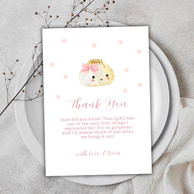 Pink Sweet Little Dumpling Girl Baby Shower  Thank You Card (Pink Sweet Little Dumpling Girl Baby Shower Thank You Card)