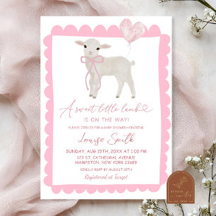 Pink Sweet Little Lamb Baby Shower Invitation
