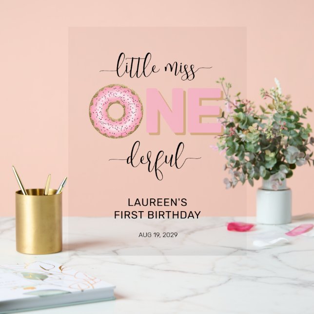 Pink Sweet Little MIss 1st Birthday Acrylic Sign (Wedding)