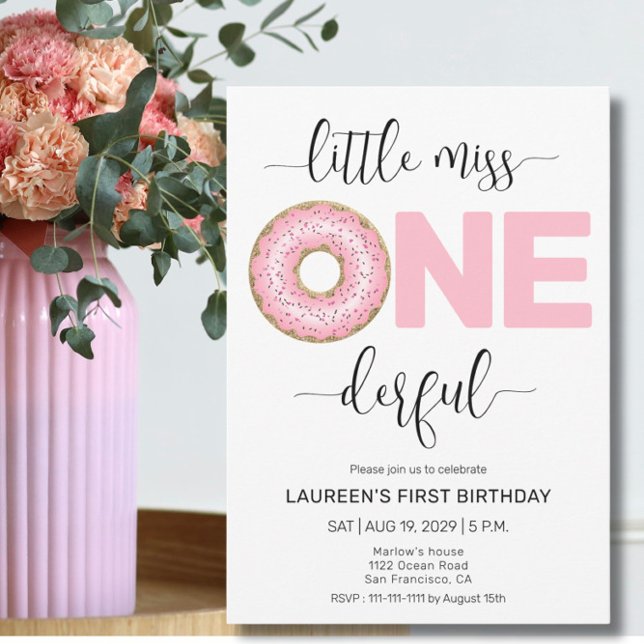 Pink Sweet Little MIss 1st Birthday Invitation (Creator Uploaded)