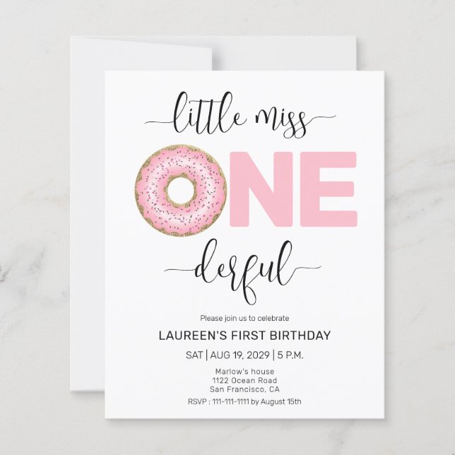 Pink Sweet Little MIss 1st Birthday Invitations (Front)