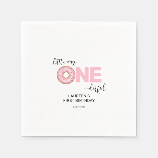 Pink Sweet Little MIss 1st Birthday  Napkin (Front)