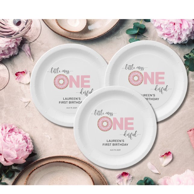 Pink Sweet Little MIss 1st Birthday  Paper Plate (Creator Uploaded)