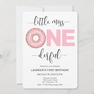 Pink Sweet Little MIss 1st Birthday Rounded Edges Invitation